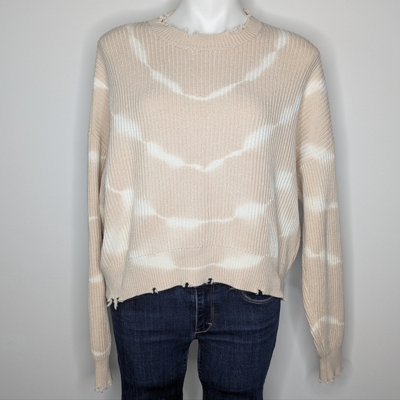 pistola Sweaters - Pistola Cream White Tie Dye Bleach Dye Oversized Distressed Hem Sweater S